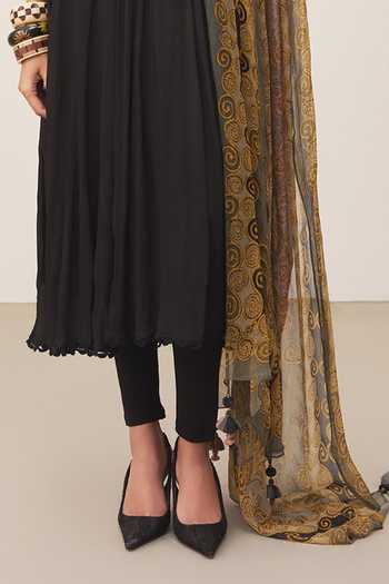 Shop_Ritu Kumar_Black Viscose, Chinon, Lycra, Jersey Round Neck Placement Embroidered Kurta Set _Online_at_Aza_Fashions