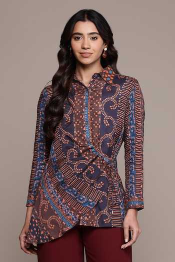 Ritu Kumar Brown Silk, Viscose Collared Moselles Printed Shirt at Aza Fashions Ritu Kumar_Brown Silk, Viscose Collared Moselles Printed Shirt _at_Aza_Fashions