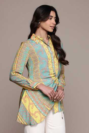 Ritu Kumar Green Silk, Viscose Collared Moselles Printed Shirt Online at Aza Fashions Ritu Kumar_Green Silk, Viscose Collared Moselles Printed Shirt _Online_at_Aza_Fashions