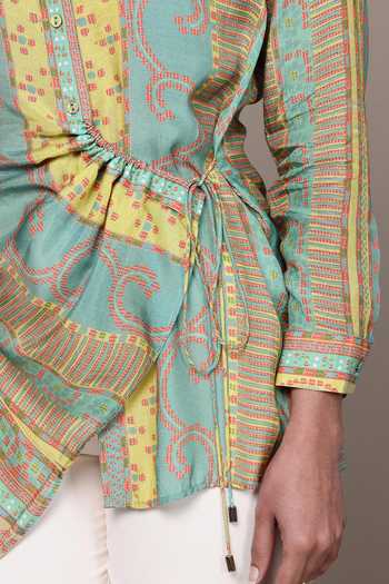 Buy Ritu Kumar Green Silk, Viscose Collared Moselles Printed Shirt Online at Aza Fashions Buy_Ritu Kumar_Green Silk, Viscose Collared Moselles Printed Shirt _Online_at_Aza_Fashions