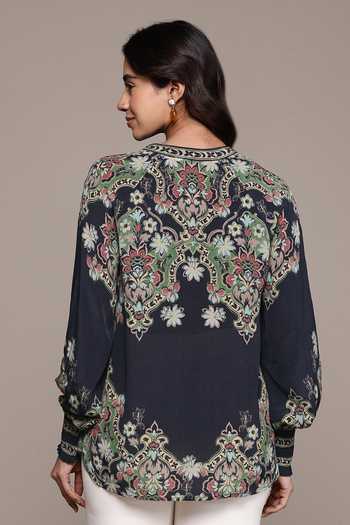 Ritu Kumar Black Yukta Band Collar Shirt 