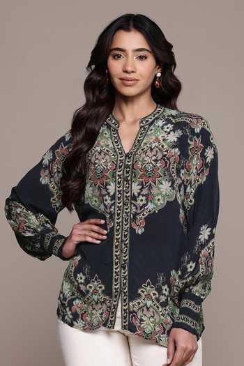 Ritu Kumar Black Yukta Band Collar Shirt 