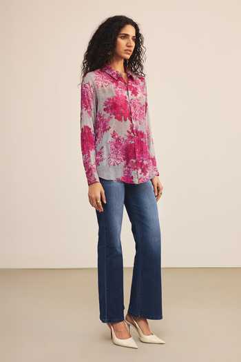 Ritu Kumar_Purple Viscose, Chinon Collared Khizan Shirt _Online_at_Aza_Fashions