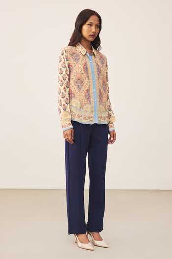 Ritu Kumar_Beige Crepe, Rayon Collared Ecru Amaraa Full Sleeve Shirt _Online_at_Aza_Fashions