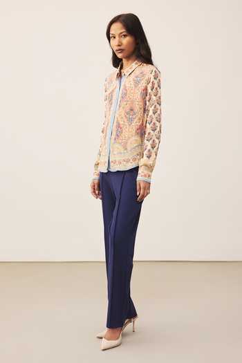 Buy_Ritu Kumar_Beige Crepe, Rayon Collared Ecru Amaraa Full Sleeve Shirt _Online_at_Aza_Fashions