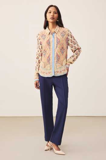 Shop_Ritu Kumar_Beige Crepe, Rayon Collared Ecru Amaraa Full Sleeve Shirt _Online_at_Aza_Fashions