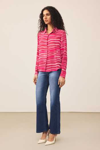 Ritu Kumar_Pink Crepe, Viscose Collared Kiaraa Full Sleeve Shirt _Online_at_Aza_Fashions