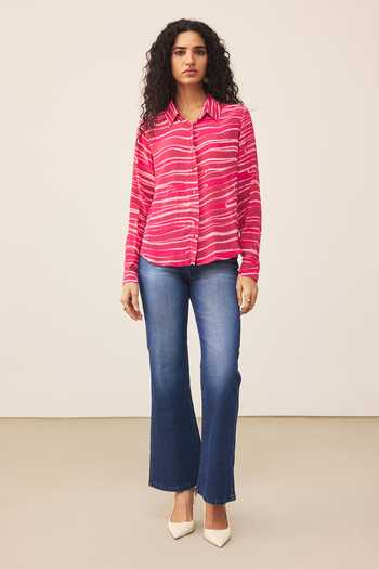 Buy_Ritu Kumar_Pink Crepe, Viscose Collared Kiaraa Full Sleeve Shirt _Online_at_Aza_Fashions