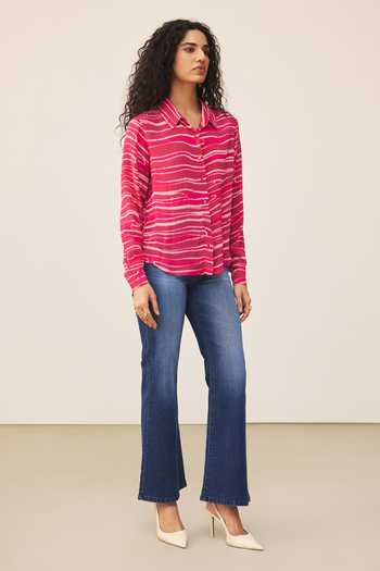 Shop_Ritu Kumar_Pink Crepe, Viscose Collared Kiaraa Full Sleeve Shirt _Online_at_Aza_Fashions