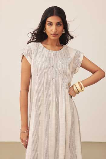 Buy Ritu Kumar Off White Boat Neck Ecru Tarangg Long Dress Online at Aza Fashions Buy_Ritu Kumar_Off White Boat Neck Ecru Tarangg Long Dress _Online_at_Aza_Fashions