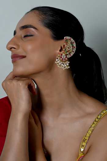Shlok Jewels_Multi Color Jadau Kundan Embellished Ear Cuffs _Online_at_Aza_Fashions