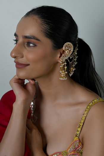 Shlok Jewels_White Pearl Drop Embellished Earrings _Online_at_Aza_Fashions