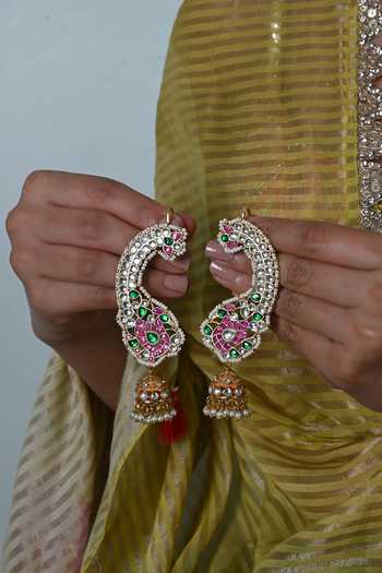 Shlok Jewels_Multi Color Jadau Kundan Embellished Jhumka Ear Cuffs _Online_at_Aza_Fashions