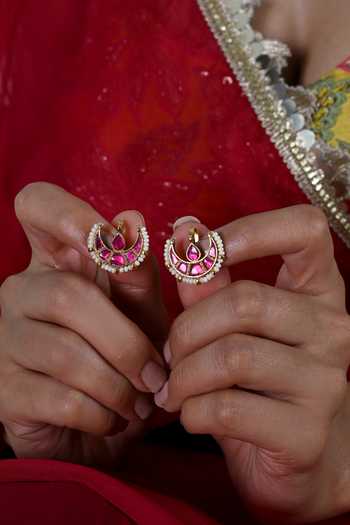 Shlok Jewels_Pink Jadau Kundan Embellished Ear Cuffs _Online_at_Aza_Fashions