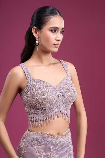 Shop_Samyukta Singhania_Purple Organza, Tissue Beaded Handwork Saree With Blouse 