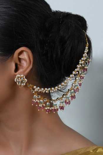 Shlok Jewels Jadau Kundan Ear Chain Earrings 