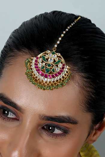 Shlok Jewels_Multi Color Kundan Embellished Maangtikka _Online_at_Aza_Fashions