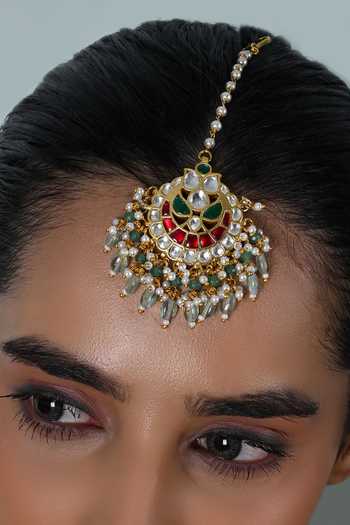 Shlok Jewels_Multi Color Kundan Cutwork Maangtikka _Online_at_Aza_Fashions