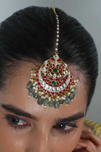 Shlok Jewels_Multi Color Jadau Kundan Maangtikka _Online_at_Aza_Fashions
