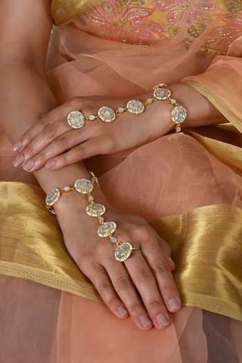 Shlok Jewels White Mother Pearl Hathphool - Set 2 Online at Aza Fashions Shlok Jewels_White Mother Pearl Hathphool - Set 2 _Online_at_Aza_Fashions