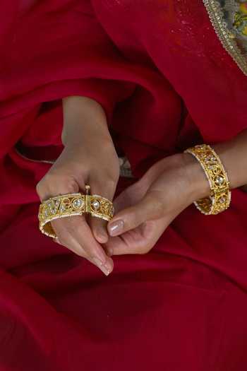 Buy_Shlok Jewels_Multi Color Jadau Kundan Bangles - Set Of 2 _Online_at_Aza_Fashions