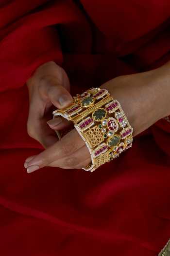 Shlok Jewels_Multi Color Kundan Embellished Cutwork Bangles -Set of 2  _Online_at_Aza_Fashions