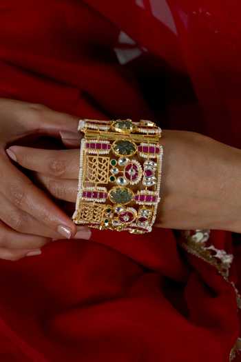 Shlok Jewels Kundan Embellished Cutwork Bangles -Set of 2  