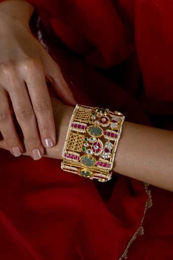 Shlok Jewels Kundan Embellished Cutwork Bangles -Set of 2  