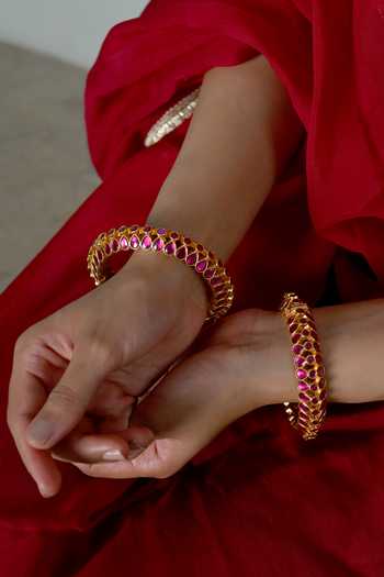 Shlok Jewels Kundan Embellished Bangles - Set of 2 