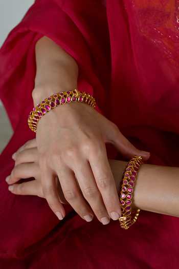 Shlok Jewels_Pink Kundan Embellished Bangles - Set Of 2 _Online_at_Aza_Fashions