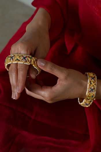 Shlok Jewels Kundan Embellished Cutwork Bangles - Set of 2 