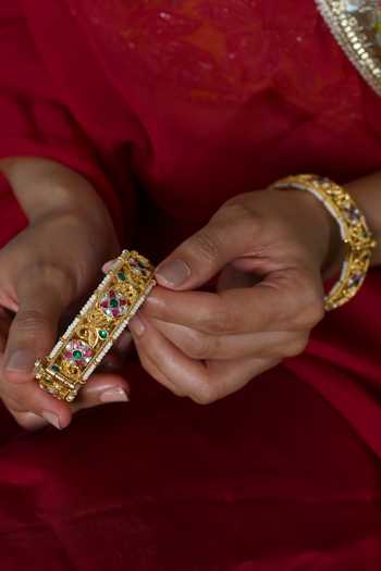 Shlok Jewels Kundan Embellished Cutwork Bangles - Set of 2 