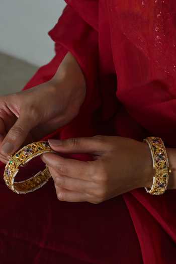 Shlok Jewels_Multi Color Kundan Embellished Cutwork Bangles - Set Of 2 _Online_at_Aza_Fashions