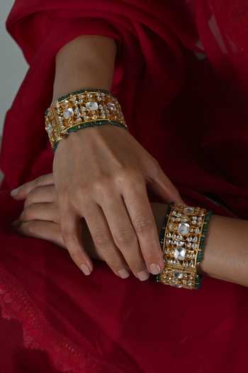 Shlok Jewels Kundan Embellished Bangles - Set of 2 