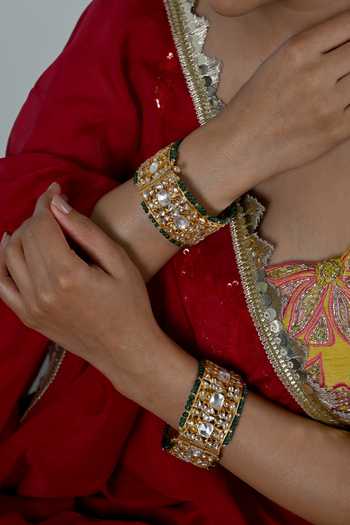 Shlok Jewels_White Kundan Embellished Bangles - Set Of 2 _Online_at_Aza_Fashions