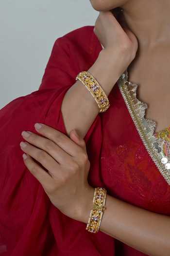 Shlok Jewels_Multi Color Stone Embellished Bangles - Set Of 2 _Online_at_Aza_Fashions