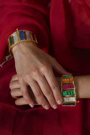 Shlok Jewels_Multi Color Kundan Cutwork Embellished Bangles - Set Of 2 _Online_at_Aza_Fashions