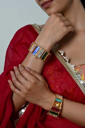 Shlok Jewels Kundan Cutwork Embellished Bangles  - Set of 2 