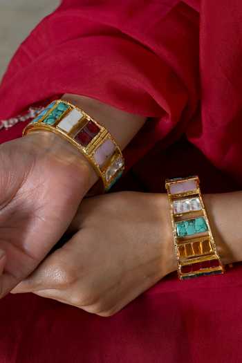 Shlok Jewels Kundan Cutwork Embellished Bangles  - Set of 2 