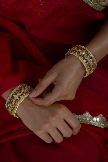 Shlok Jewels_Multi Color Jadau Kundan Bangles - Set Of 2 _Online_at_Aza_Fashions