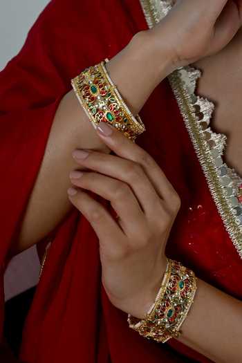 Buy_Shlok Jewels_Multi Color Jadau Kundan Bangles - Set Of 2 _Online_at_Aza_Fashions