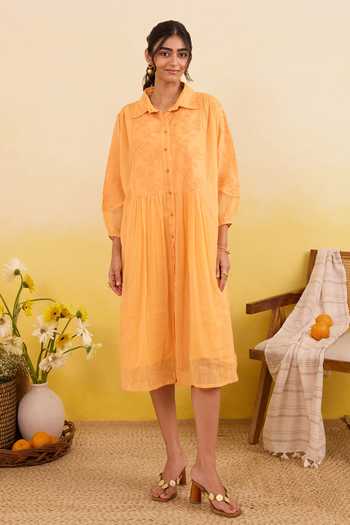 Shop_Taro_Yellow Cotton Collared Marigold Daydream Dress _Online_at_Aza_Fashions