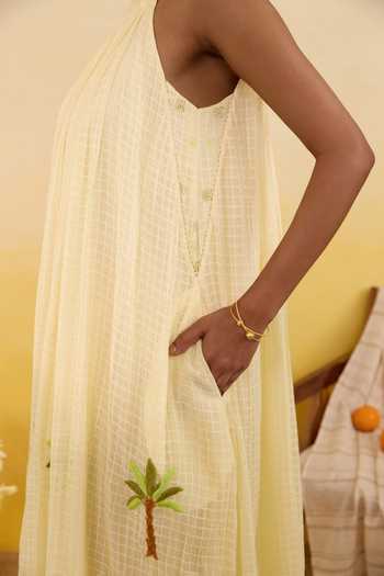Buy_Taro_Yellow Cotton Halter Neck Palm Whisper Dress 