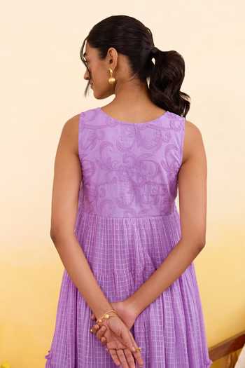 Taro_Lilac Cotton Scoop Neck Breeze Dress _Online_at_Aza_Fashions