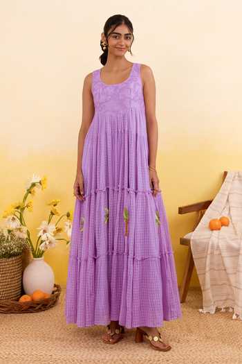 Buy_Taro_Lilac Cotton Scoop Neck Breeze Dress _Online_at_Aza_Fashions