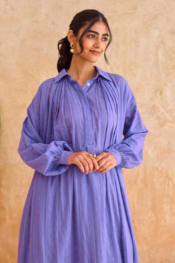 Buy_Taro_Purple Cotton Collared, Yes Amethyst Haze Kurta And Pant Set _Online_at_Aza_Fashions