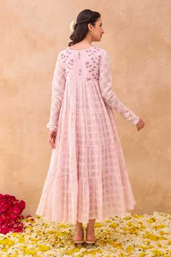 Buy_Taro_Pink Cotton Round , Keyhole Tickled Dress _Online_at_Aza_Fashions