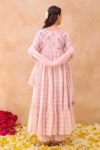 Taro Pink Affair Checkered Pattern Anarkali Set 