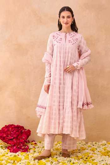 Taro Pink Affair Checkered Pattern Anarkali Set 