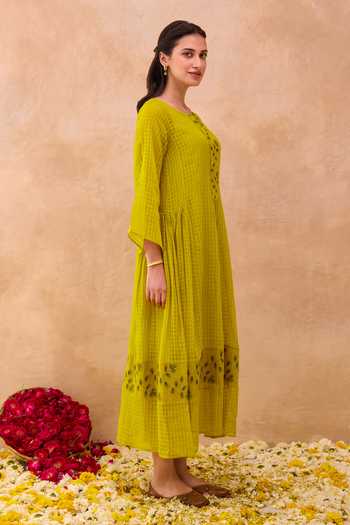 Shop_Taro_Green Cotton Round Neck Sunlilt Meadow Dress _Online_at_Aza_Fashions